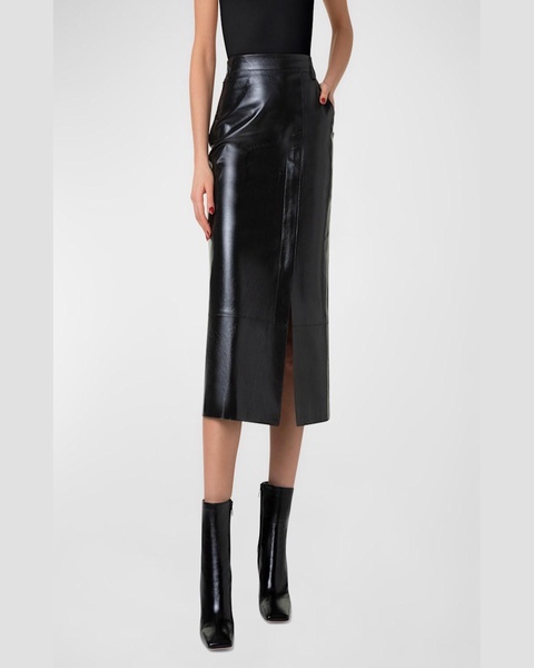 Lacquer Nappa Leather Pencil Skirt