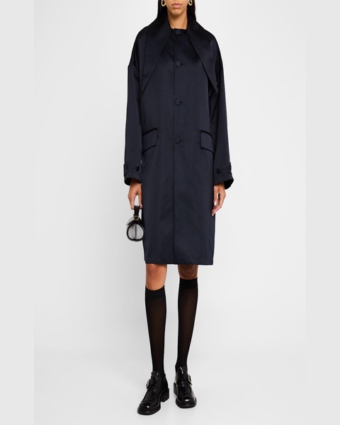 Long Raincoat with Dropped Point Collar