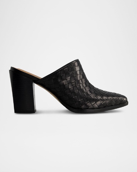 Britt Woven Leather Block-Heel Mules