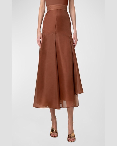 Asymmetric Pleated Silk Organza Flared Midi Skirt