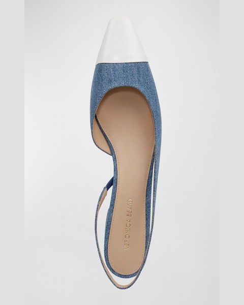 Cecile Denim Leather Slingback Ballerina Pumps