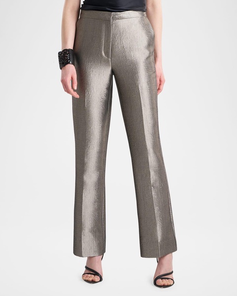 Flare-Leg Metallic Jacquard Trousers