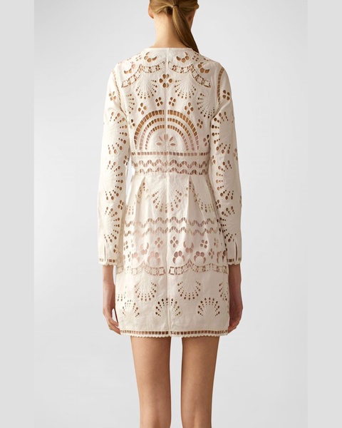 Pleated Eyelet-Embroidered Linen Mini Dress