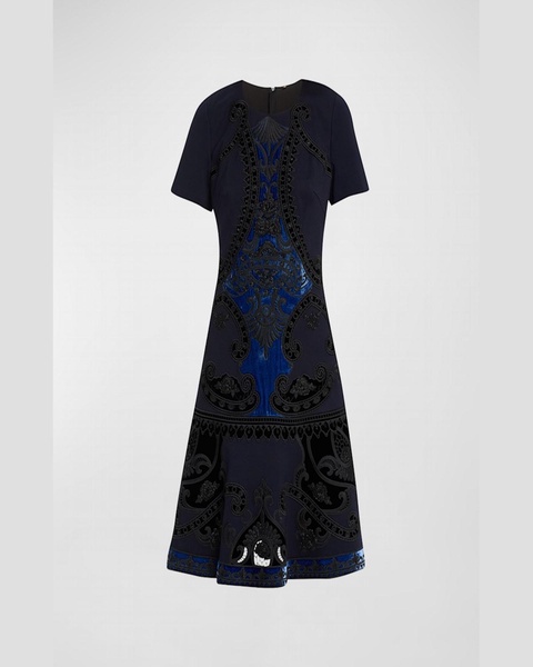 Blaine Velvet Embroidered Short-Sleeve Dress