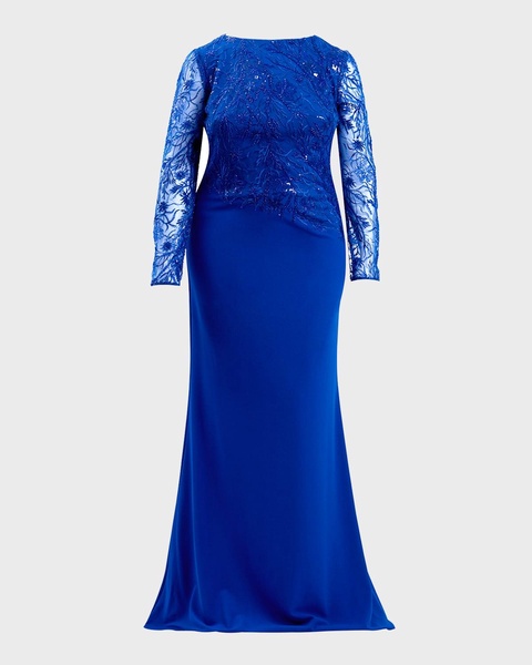 Plus Size Sequin Embroidered Crepe Trumpet Gown