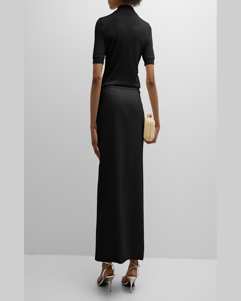 Dakota Wool Crepe Pencil Skirt with Crystal Buttons