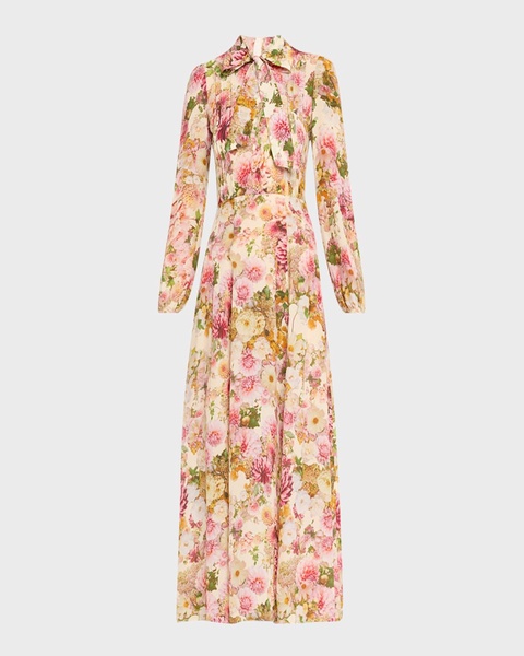 Alison Floral Crepe De Chine Long-Sleeve Maxi Dress