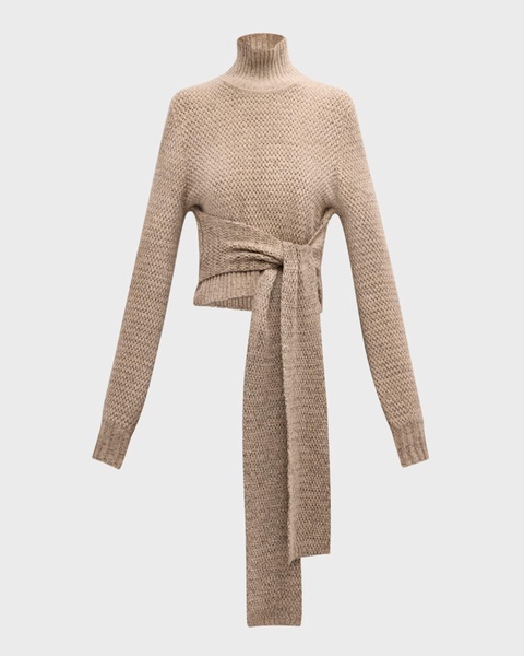 Aspen Wool and Cashmere Tie-Front Turtleneck Sweater