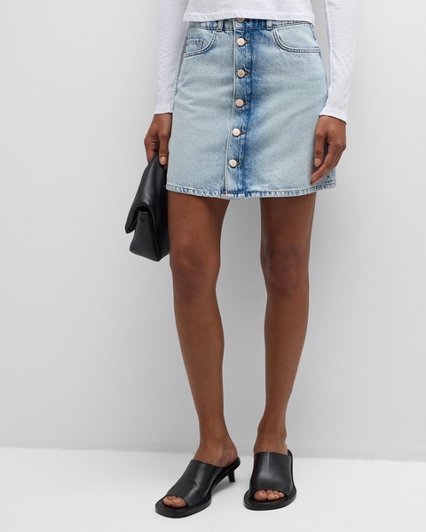 Ms. Louisiana Mid-Thigh Button-Front Denim Skirt