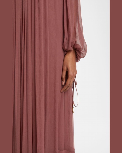 Maxi Ruffled Mock Neck Silk Mousseline Dress