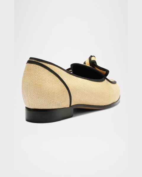 Bicolor Raffia Knot Slip-On Loafers