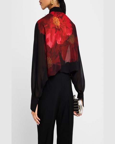 Dolman-Sleeve Floral Applique Blouse