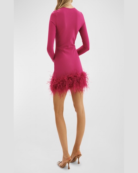 Bahira Ostrich-Feather Hem Mini Dress