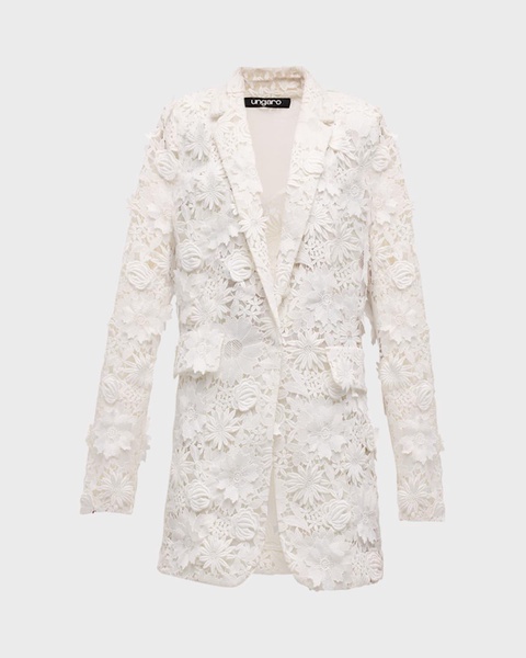 Kehlani Notched-Lapel Floral Lace Jacket