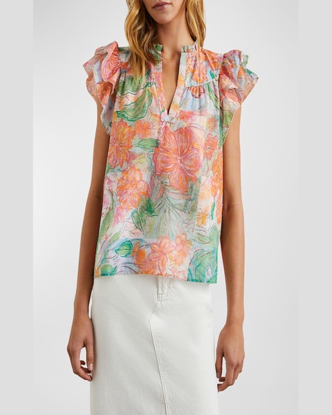 Calista Floral Flutter-Sleeve Blouse 