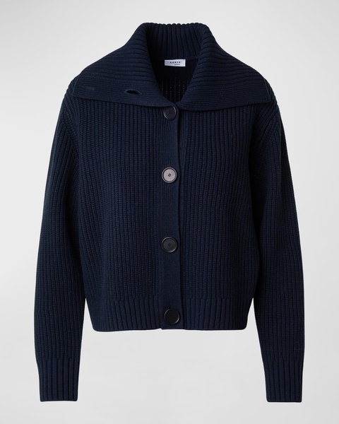 Large Collar Wool-Cashmere Rib Cardigan