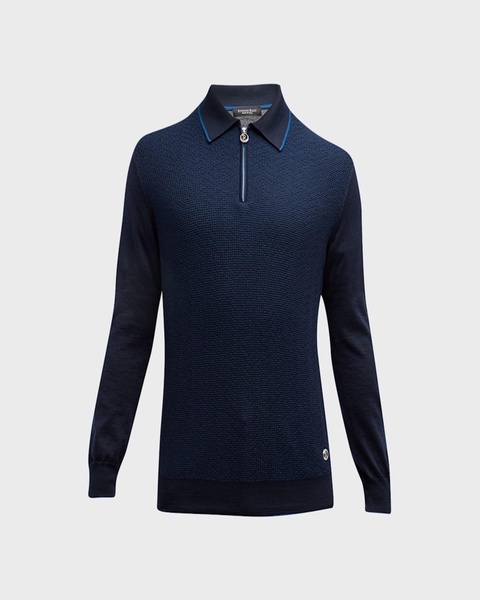 Men's Cashmere-Silk Quarter-Zip Polo Sweater