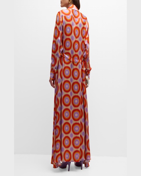 Groovy Dot Tie-Back Long-Sleeve Maxi Shirtdress