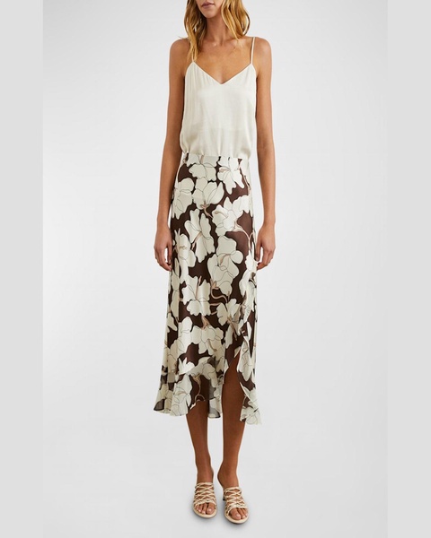 Floral Adia Satin Midi Skirt 