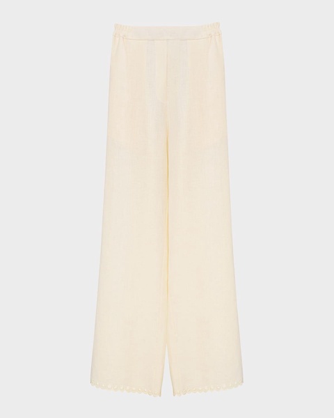 Sofia Floral-Embroidered Linen Pants