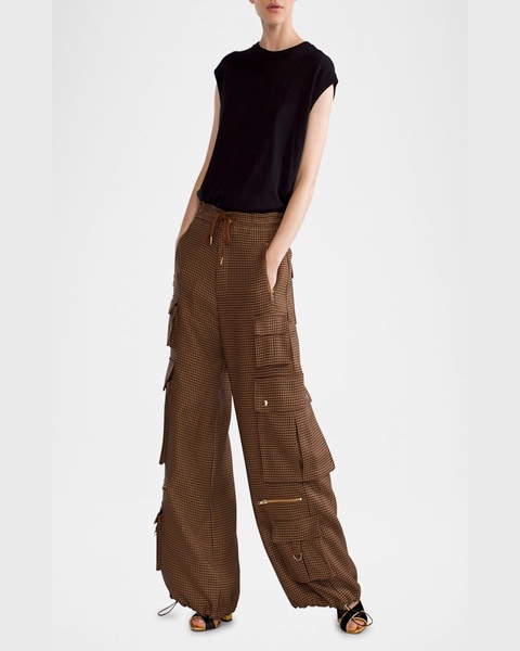 Wide-Leg Houndstooth Cargo Pants