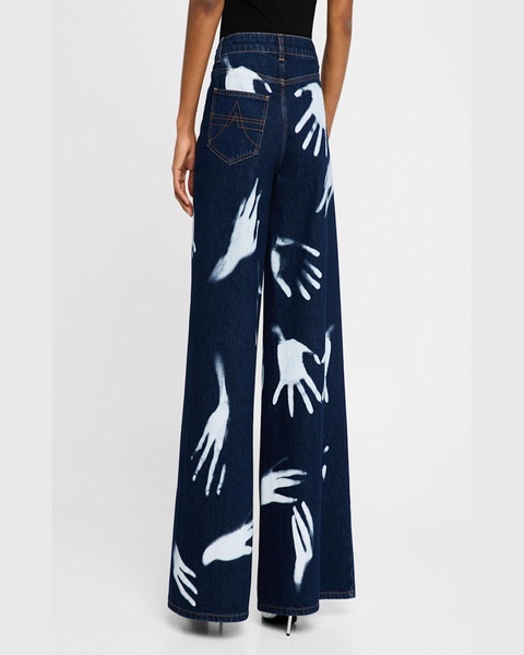 High-Rise Handprint Wide-Leg Jeans