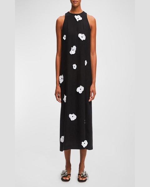 The Bloom Floral Applique Linen Midi Dress