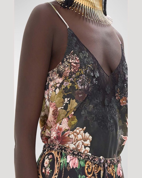 Embroidered Silk and Lace V-Neck Bias Cami 