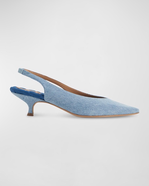 Silvana Vegan Denim Kitten-Heel Slingback Pumps