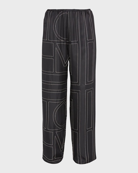 Monogram-Embroidered Silk Pajama Pants