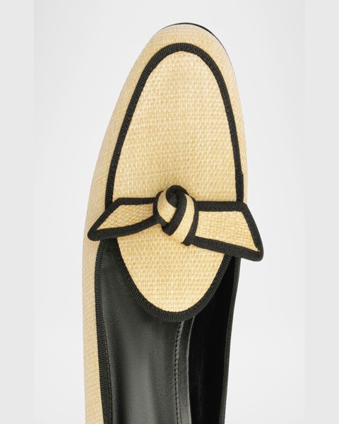 Bicolor Raffia Knot Slip-On Loafers