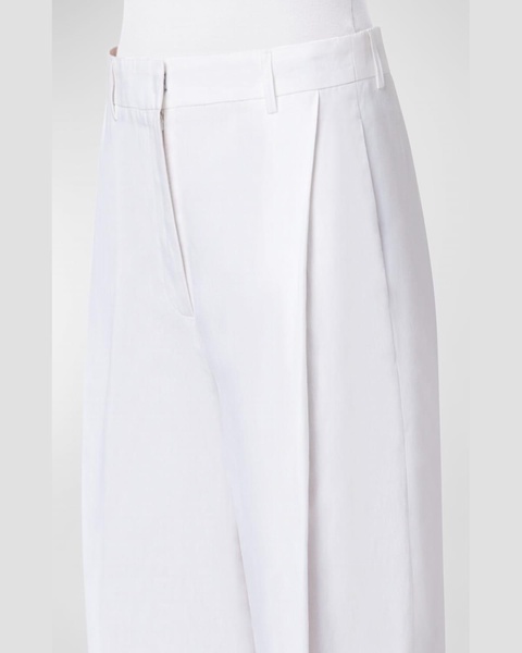 Flori Pleated Straight-Leg Ankle Linen Pants