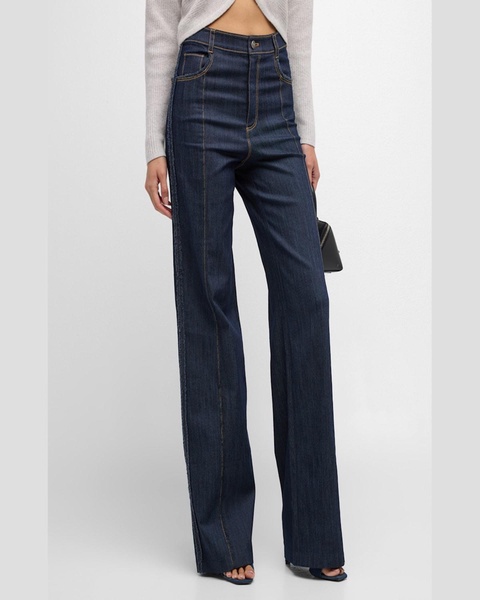 Francine Topstitched High-Rise Straight-Leg Pants