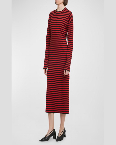 Striped Long-Sleeve Midi T-Shirt Dress