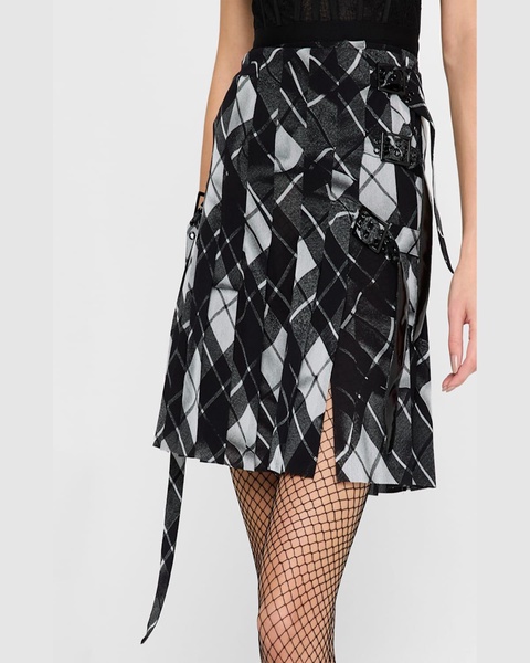 Distorted Tartan-Print Pleated Mesh Mini Skirt