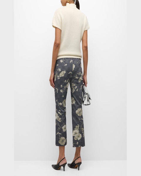 Floral Check-Print Kickflare Ankle Pants