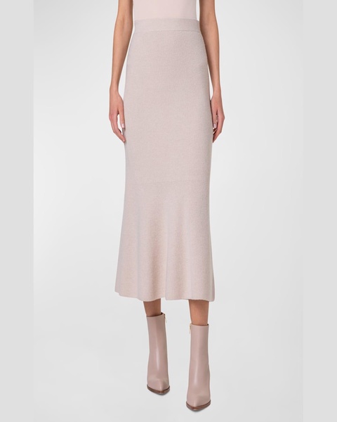 Ribbed Cashmere Godet Midi Skirt