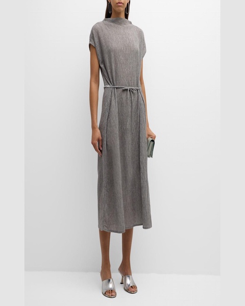 Crinkled Funnel-Neck Midi Dress