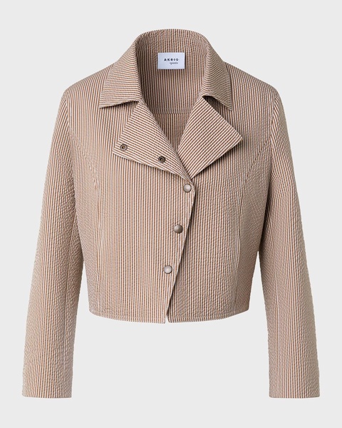 Seersucker Crop Moto Jacket