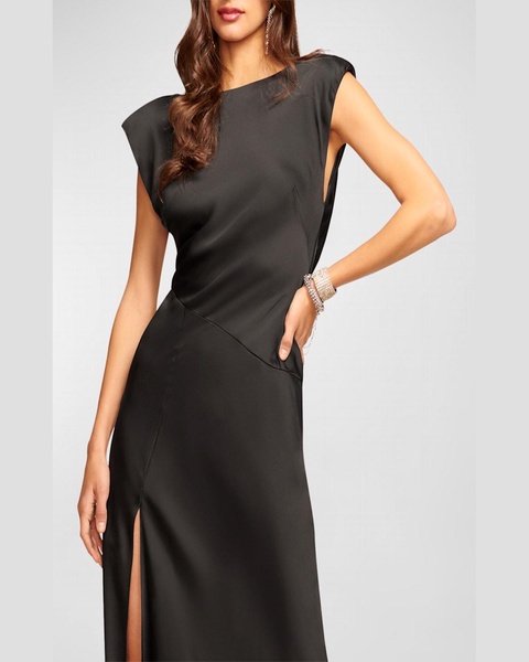 Joanna Cap-Sleeve Open-Back Satin Gown