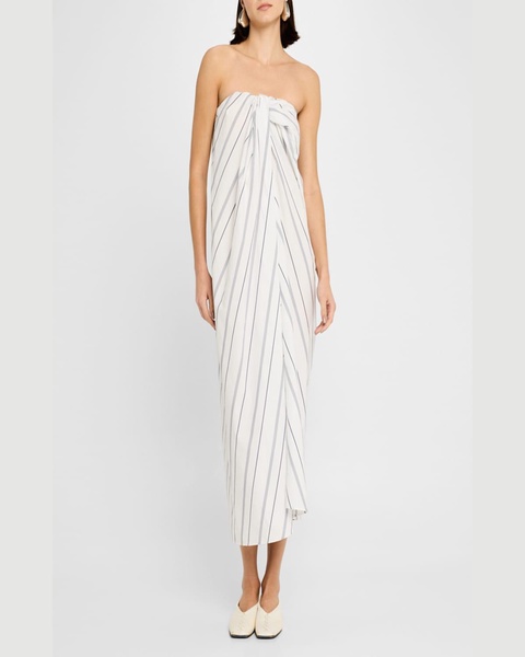 Striped Twisted Cotton Poplin Maxi Skirt