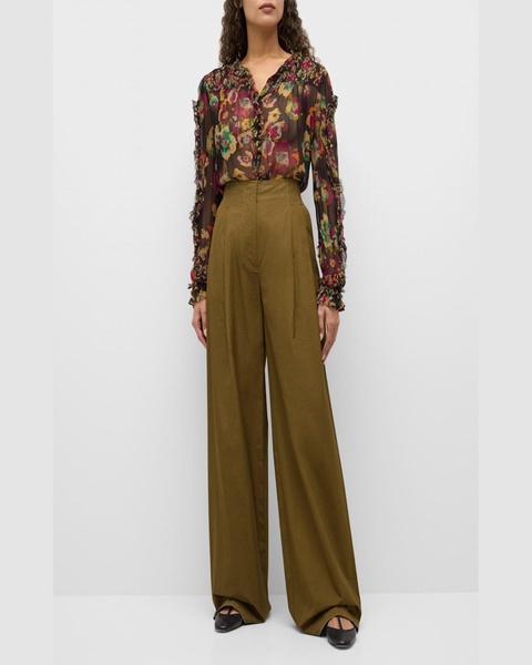 Lani Wide-Leg Cotton Twill Pants