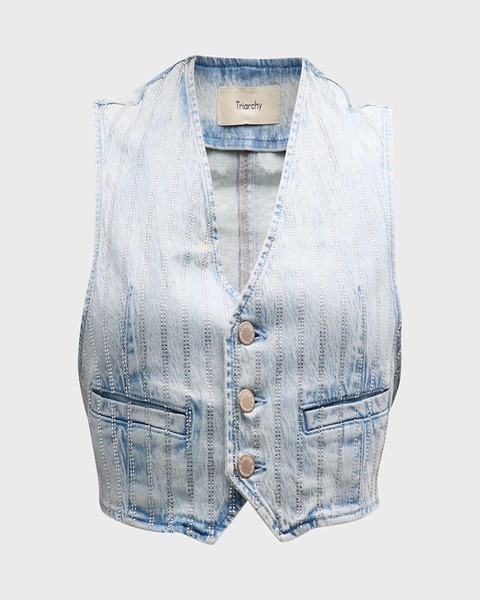 Ms. Sofiane Metallic-Stripe Denim Crop Vest