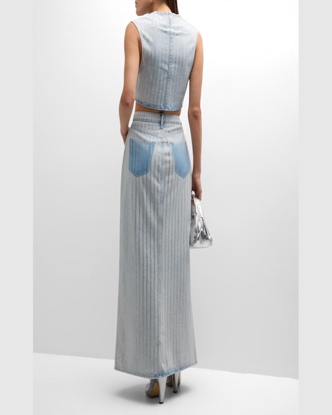 Ms. Sofiane Metallic-Stripe Denim Crop Vest