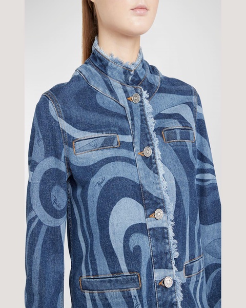 Swirl-Print Denim Button-Front Jacket