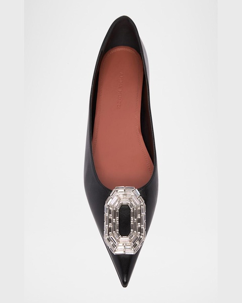 Camelia Leather Crystal Ornament Ballerina Flats