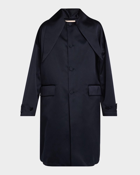 Long Raincoat with Dropped Point Collar