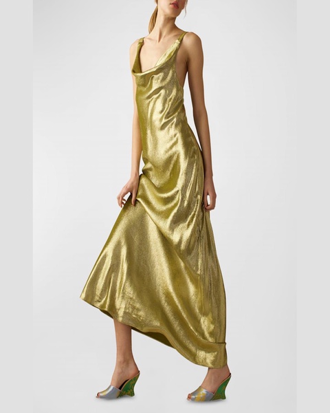 Sleeveless Cowl-Neck Metallic Maxi Dress