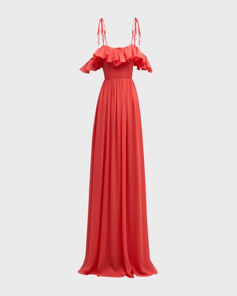 Ruffle Off-The-Shoulder Silk Georgette Gown