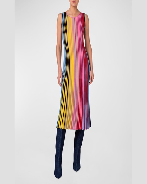 Reverse Rainbow Knit Sleeveless Midi Dress